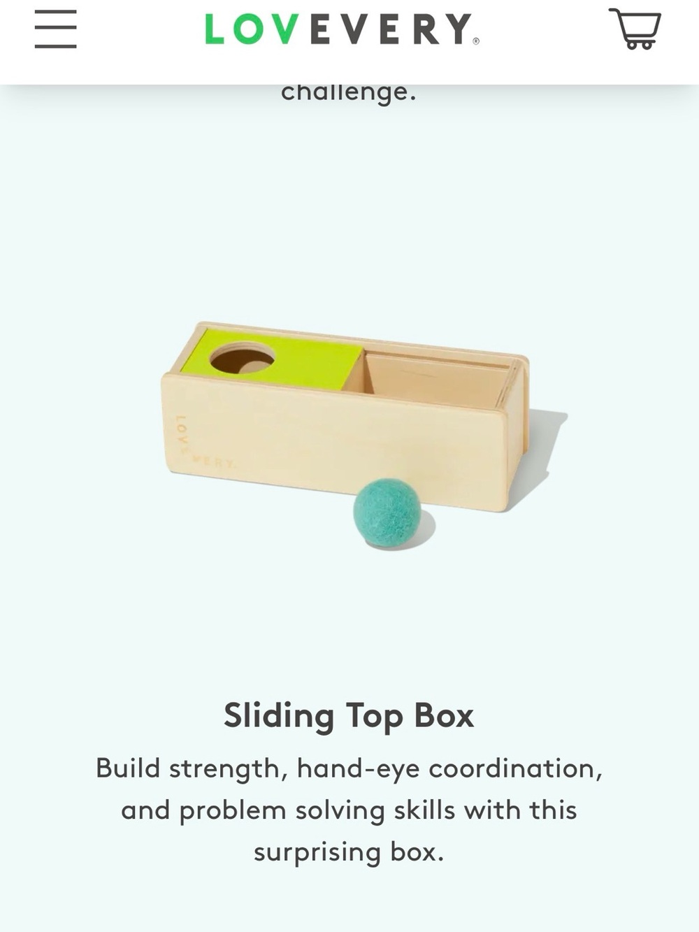 Lovevery Sliding Top Box Toy in Natural Wood with Lime and Teal